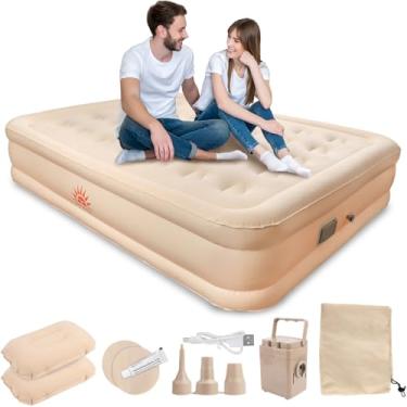 Imagem de Colchão Inflável Casal com Bomba de Lítio Integrada para Camping, 203x154x44cm