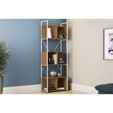 Imagem de Estante Livreiro De Escritório Industrial Alta Li014 C- 6 Nichos 72x202cm Canela-branco...
