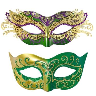 Imagem de BCARICH Máscaras de baile de máscaras de carnaval para casais, máscara feminina cosplay com strass e estilo veneziano, máscara masculina para carnaval, carnaval, dia das bruxas