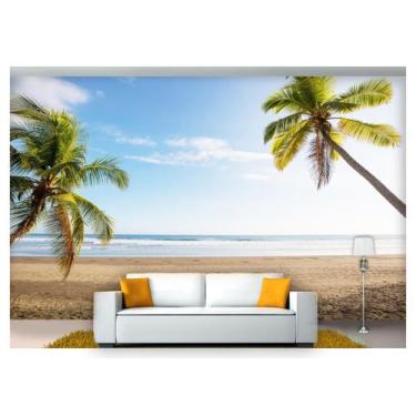 Imagem de Papel De Parede Praia Mar Coqueiros Céu 3D Npr238 - Você Decora