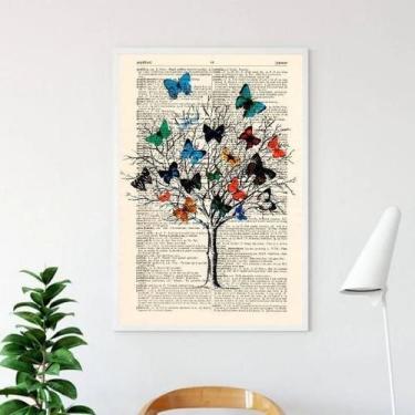 Imagem de Quadro Decorativo Árvore De Borboletas 45X34 Vidro Branca - Quadros On