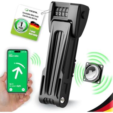 Imagem de RBRL Cadeado dobrável para bicicleta com código de combinação de 90 cm de comprimento com suporte AirTag