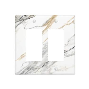 Imagem de Mármore branco cinza 2 Gang Double Rocker Light Switch Cover Placa de parede tamanho padrão placa decorativa elétrica interruptor de luz para banheiro, quarto, cozinha (plástico)