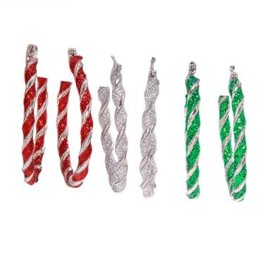 Imagem de Brincos de argola de Natal para mulheres com glitter, vermelho, verde, férias, Ano Novo, fantasia de Natal, festas, joias, presentes, Small, Liga de aço, Sem pedra preciosa