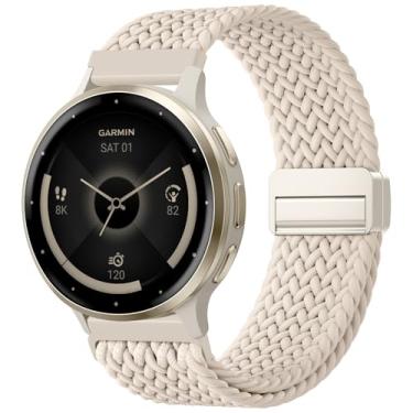 Imagem de IMIVIO Pulseiras magnéticas de nylon trançado de 22 mm compatíveis com Garmin Venu 3/Venu 2, pulseira de substituição elástica ajustável de liberação rápida para Vivoactive 4 de 45 mm/Forerunner 255