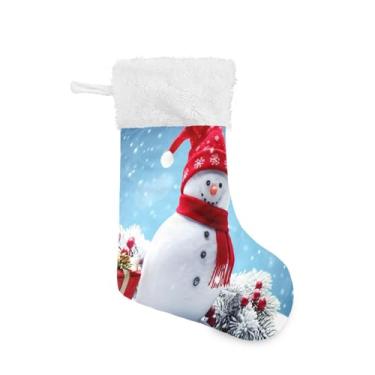 Imagem de GakkiGii Linda meia de Natal grande de boneco de neve, decoração de Natal para pendurar na parede da árvore da lareira, 45 x 31 cm