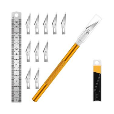 Imagem de Faca De Precisão Em Aço Inoxidável De 15CM Com 11 Lâminas E Régua, Kit