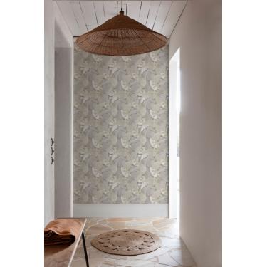 Imagem de Papel de Parede Belize Folhagem Cinza e Bege PH3004