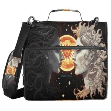 Imagem de Blueangle Fichário com zíper para sol e lua, bolsa de 3 anéis de 3 anéis, comporta 500 páginas, organizador de zíper com vários bolsos com alça ajustável e alça (502)