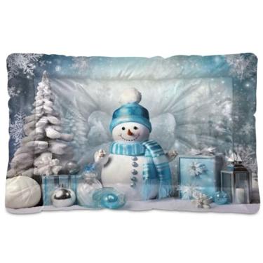 Imagem de Blueangle Cama para cães pequenos com boneco de neve de Natal, ultramacia, confortável, retangular para animais de estimação, 61 x 45 cm (125)