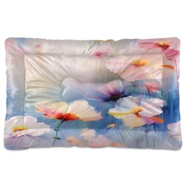 Imagem de SEHANY Cama para cães e gatos com flores silvestres coloridas com fundo antiderrapante, cama de canil, colchão macio para animais de estimação, lavável para cães pequenos, médios e grandes, gatos