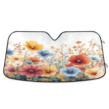 Imagem de ATTX Pára-brisas de carro colorido flores silvestres 134.6 cm x 59.7 cm Protetor solar universal com proteção UV, persiana de janela frontal automática dobrável para caminhões Sedans SUVs #14