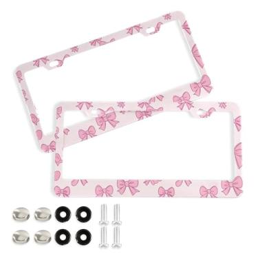 Imagem de SEHANY Lindas molduras de placa de licença de arco rosa, capas de moldura de alumínio à prova de ferrugem com orifícios elípticos e parafusos, serve para acessórios de carro de tamanho padrão de