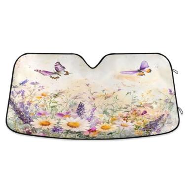 Imagem de ATTX Spring Wildflowers para-sol para para-brisas de carro 134.6 cm x 59.7 cm Protetor solar universal com proteção UV, persiana de janela frontal automática dobrável para sedãs SUVs caminhões #278