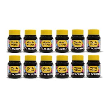 Imagem de Kit 12 Verniz Vitral Acrilex Preto 520 37ml – Acabamento Transparente e Brilhante para Vidro, Copos, Garrafas, Vasos, Cerâmica e Porcelana – Efeito Vitrais Profissional