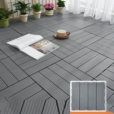 Imagem de Azulejos de deck interligados 30,5 cm x 30,5 cm, 6 ripas de piso externo azulejos de pátio de madeira de acácia, deck de piso de pátio à prova d'água para varanda quintal, uso interno e externo B 10