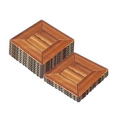 Imagem de Pacote de 11 azulejos de madeira de lei, telhas de deck de madeira carbonizada ao ar livre sistema de intertravamento cortável sistema de drenagem antiderrapante pátio varanda terraço telha 1m² D