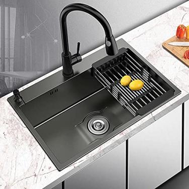 Imagem de HGTRH Lava-louças de cozinha com torneira embutida, lava-louça e escorrer, lavatório na cozinha, incluindo escorredor de esgoto e conjunto de ralo, sobre bancada, baixo balcão ou arrumado