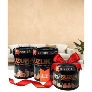 Imagem de SUZUKA Tinta de textura Strato SVL-417, efeito lima, parede fosca - gesso de limão, tinta interior veneziana, primer e revestimento superior de cera incluídos, creme de baunilha