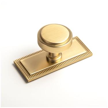 Imagem de Goo-Ki Pacote com 6 maçanetas de armário de bronze champanhe com placa traseira ferragens de cozinha de liga de zinco - Puxadores de gaveta de parafuso único/furo com espaçador