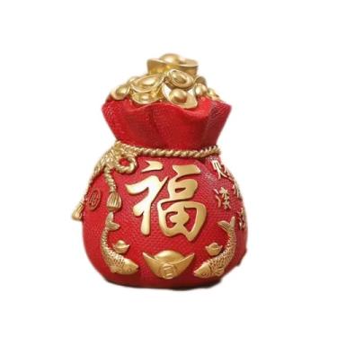 Imagem de Cofrinho de resina da sorte, decoração de casa atraente com design auspicioso, ornamento encantador para boa sorte (Rojo)