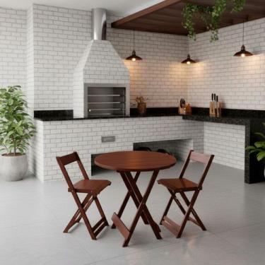 Imagem de Kit Bistrô Redondo Eucalipto Dobrável com 2 Banqueta Madeira cor: Imbu