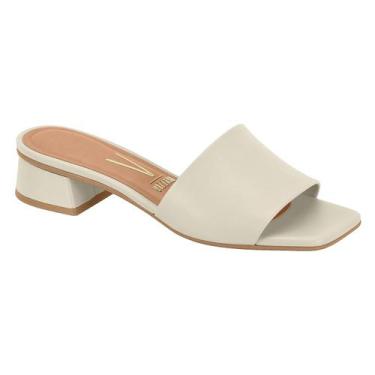 Imagem de Tamanco Feminino Vizzano Mule Slide Salto Bloco Baixo Casual, Branco o