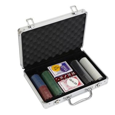 Imagem de Jogo de Poker com 200 Fichas, 2 Baralhos, 5 Dados Vermelhos, com Maleta de Metal com Tranca, Kit de Jogos de Mesa, Familia, Presente, Profissional Casual, Aposta, Conjunto Poquer