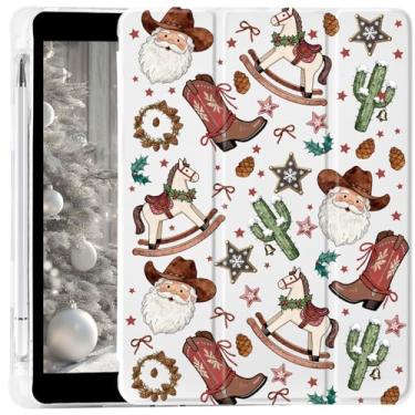 Imagem de MAYCARI Linda capa com estampa de Papai Noel para iPad 10,9 polegadas 10ª capa elegante de botas de arco ocidental para Ipad Auto Sleep/Wake antiderrapante à prova de choque capa traseira de couro TPU