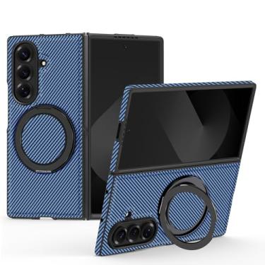 Imagem de Capa com suporte magnético em fibra de carbono para Samsung Galaxy Z Fold 7 6 5 4 3 Fold7 Fold6 5g com rotação de 360° (Para Galaxy Z Fold3 5G/Azul Claro)