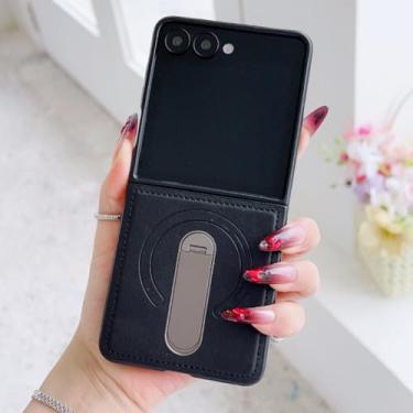 Imagem de Capa magnética giratória 360° para Samsung Galaxy Z Flip 7 Fe 6 5 4 3 Zflip7 Zflip6 5g, capa de couro de luxo (para Galaxy Z Flip5/Preta)