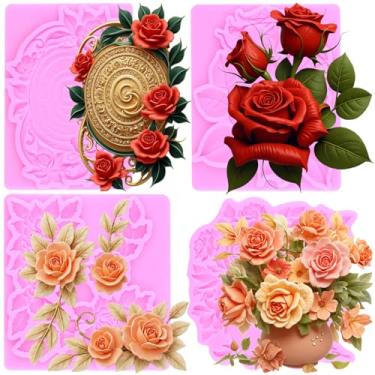 Imagem de MIYAHOUSE Moldes de fondant rosa para decoração de bolos, enfeite de cupcake, pasta de goma de chocolate, argila de polímero, conjunto de 4