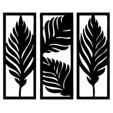 Imagem de Kit 3 Quadros Decorativos Folhas em MDF 3mm, Preto