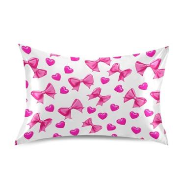 Imagem de SEHANY Capas de almofada de seda com laço rosa para cabelo e pele, capas de almofada de cetim respiráveis macias e refrescantes com fecho de envelope, tamanho king (50,8 x 101,6 cm)