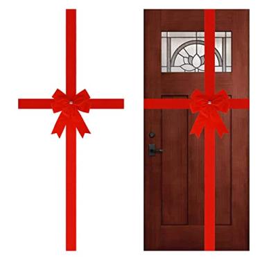 Imagem de Meseey 1 peça fita grande de veludo vermelho de veludo para porta de armário laços porta de portão guirlanda de Natal arco decorações de embrulho para árvore de Natal lareira casa porta da frente