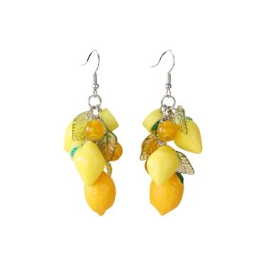 Imagem de Brincos femininos pendentes de frutas 3D fofos de resina imitação de comida brincos de acrílico morango uva laranja abacate limão brincos joias presente -, Zinco, Sem pedra preciosa