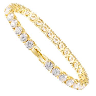 Imagem de Kose Pulseira de tênis feminina | Zircônia cúbica de 4 mm/5 mm | Pulseira clássica banhada a ouro 14K / ouro branco | Tamanho 6/6.5/17.8 cm, 6.5inch, Latão, Zircônia cúbica