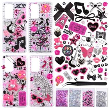 Imagem de Kikonoke Kit de 2200 peças de capa de telefone lixo com glitter holográfico de 20 g, laço rosa preto estrela coração flor letras contas, prata meias pérolas strass para personalização de capa de