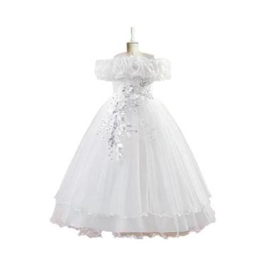 Imagem de Vestido Floral De Malha Branco Para Meninas, Vestido Formal Elegante P