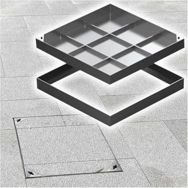 Imagem de uhyOHF Tampa de fossa séptica/tampas de inspeção embutidas, tampa de bueiro de aço inoxidável ao ar livre, quintal/entrada de garagem/pavimento placa de cobertura de bacia de esgoto retangular, 20 22