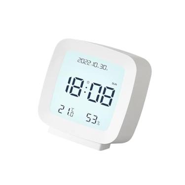 Imagem de HEEPDD Despertador Infantil, Relógios Com Display de Temperatura e Umidade, Design Multifuncional para Crianças e Uso Doméstico Despertador Infantil, Alarme Digital LED para Decoração de Casa (Branco)
