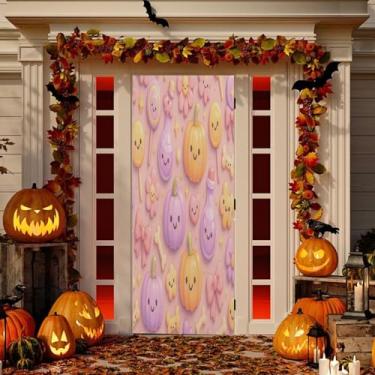 Imagem de Wassud Kawaii Pumpkins decoração de porta banner interno externo decoração de casa de varanda grande decoração de porta da frente 96 x 98 polegadas