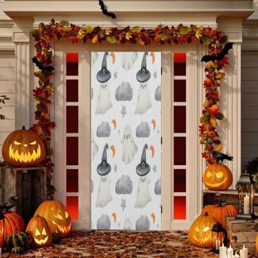 Imagem de Wassud Playful Watercolo Ghosts capa de porta decoração exterior interior bandeira varanda casa decoração grande porta da frente 96 x 98 polegadas