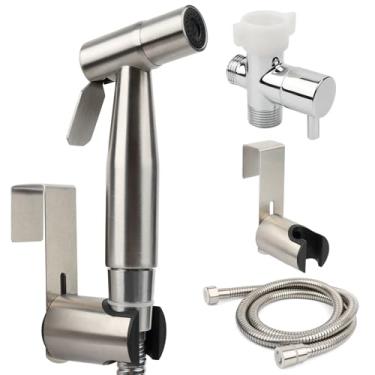 Imagem de Pulverizador de bidê muçulmano portátil para vaso sanitário, conjunto de pulverizador de banheiro muçulmano de aço inoxidável premium para banheiro, parede ou suporte de vaso sanitário para lavagem
