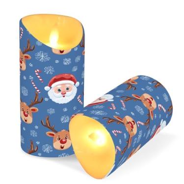 Imagem de ATTX Pacote com 2 velas sem chama de rena e Papai Noel – Velas LED de 7,6 cm x 15 cm com controle remoto e temporizador para decoração de casa, casamento, acampamento #675