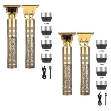 Imagem de 2x Máquina Corte Profissional Dragão Maquininha Acabamento Sem Fio Recarregável USB Cabelo Barba Pezinho Íntimas 4 Pentes Com Limitador de Lamina Ajustável Kit Premium