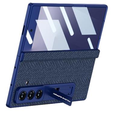 Imagem de LTLMYDAM Capa com suporte para Samsung Galaxy Z Fold 7, dobradiça de sucção magnética, cobertura de textura de tecido, capa protetora fina para negócios, azul, dobra 7
