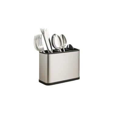 Imagem de Porta Talheres de Inox com Preto, Plástico e Metal, 13x8.5x18cm, 391g, Organizador de Utensílios para Cozinha