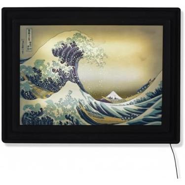 Imagem de Luminária Quadro Grande Onda – Arte Decorativa Iluminada em LED, Estilo Hokusai, Parede ou Mesa, Iluminação Suave para Sala, Quarto e Escritório