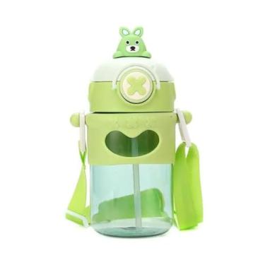 Imagem de Garrafa Infantil com Canudo de Silicone Antivazamento Design de Urso Com Alça Livre de BPA Colorida Adesivos Sortidos (Verde)